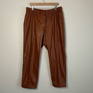 Nine West Cognac Faux Leather Cropped Trousers Size XL